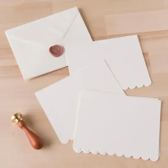 Scalloped Folded Cards & Envelopes by Recollections&trade;, 4.25" x 5.5" Ivory {4}