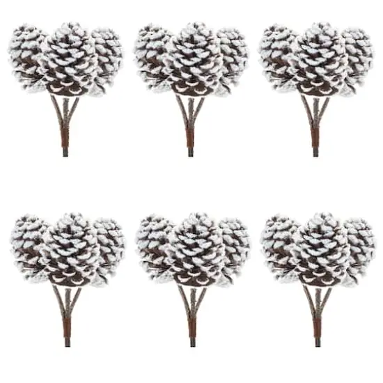 Brown & White Flocked Pinecone Stem Bundle, 6ct. {1}