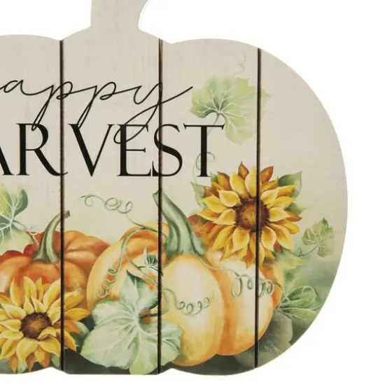 Glitzhome&reg; 9.75" "Happy Harvest" Wooden Pumpkin Table Sign {6}