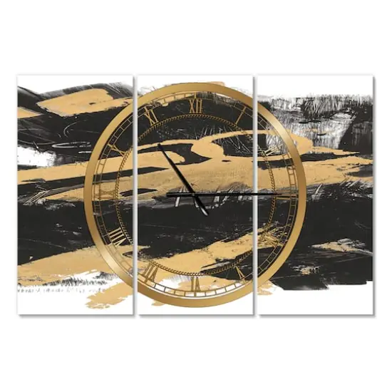 Designart 'Gold And Black Drift Iv Modern Multipanel Wall Clock {1}