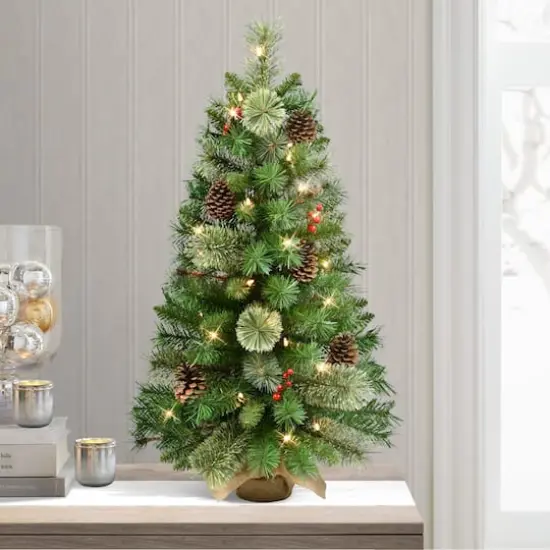 3ft. Pre-Lit Pine Adorned Artificial Christmas Tree in Burlap Sack, Clear Lights {3}