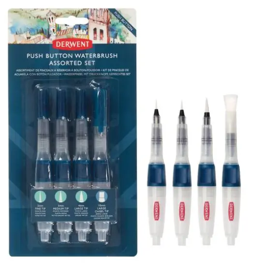 Derwent&reg; Assorted Push Button Waterbrush Set {4}