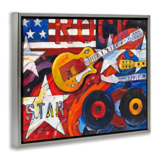 Stupell Industries Rockstar Americana Music Tribute Floater Framed Art Gray {4}