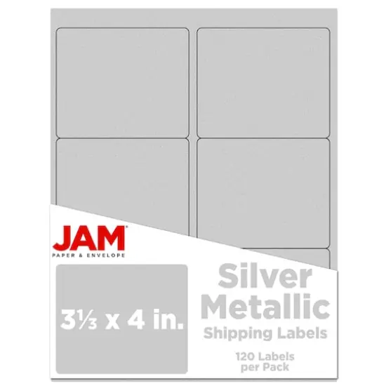 JAM Paper Adhesive Shipping Labels, 3.33" x 4" Metallic Silver {1}