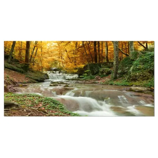 Designart - Forest Waterfall with Yellow Trees - Landscape Canvas Art Print {1}