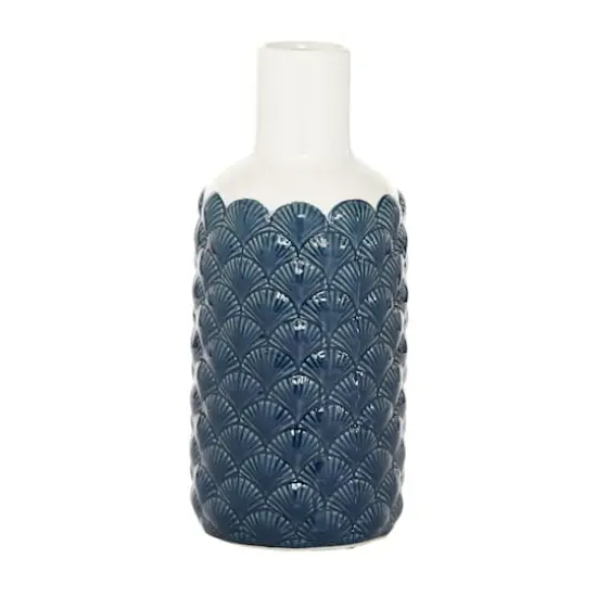 Blue Ceramic Coastal Vase, 13" x 6" x 6" {3}
