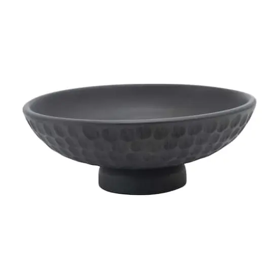Hello Honey&reg; 12" Black Modern Wood Footed Serving Bowl with Carved Circles {1}