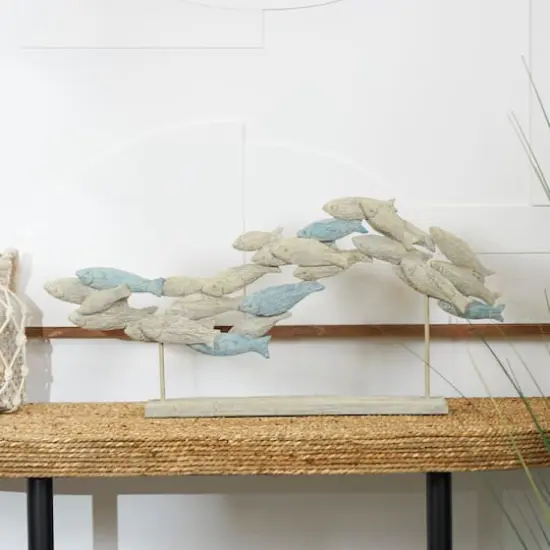 24" Light Blue Ombre Textured Polystone Fish Swimming Sculpture with Stand {3}