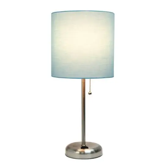 Creekwood Home Oslo 19.5" Power Outlet Table Lamp Brushed Steel Base/Aqua Shade {5}