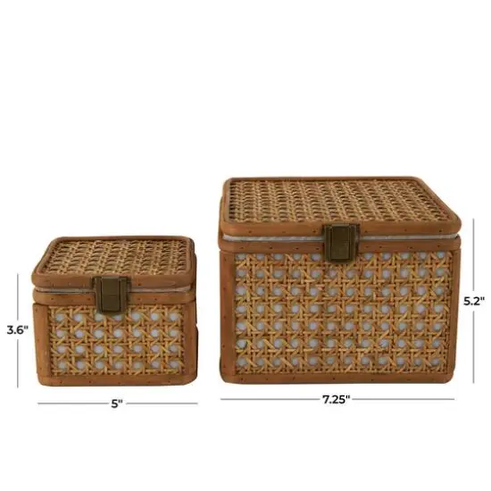 Brown Handmade Woven Rattan Box Set {8}