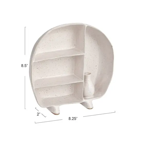 Hello Honey&reg; 8.5" Cream Stoneware Footed Shelf with 4 Compartments & Attached Vase with Reactive Glaze {7}