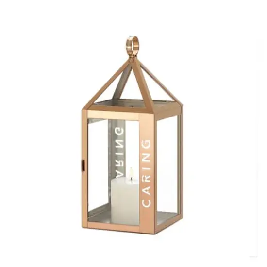13.75" Rose Metal Frame Caring Lantern {4}