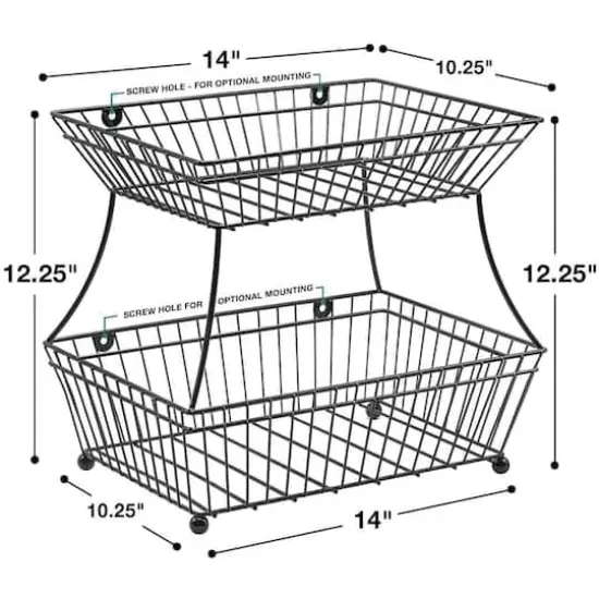 Sorbus 2-Tier Flat-Back Metal Basket {4}
