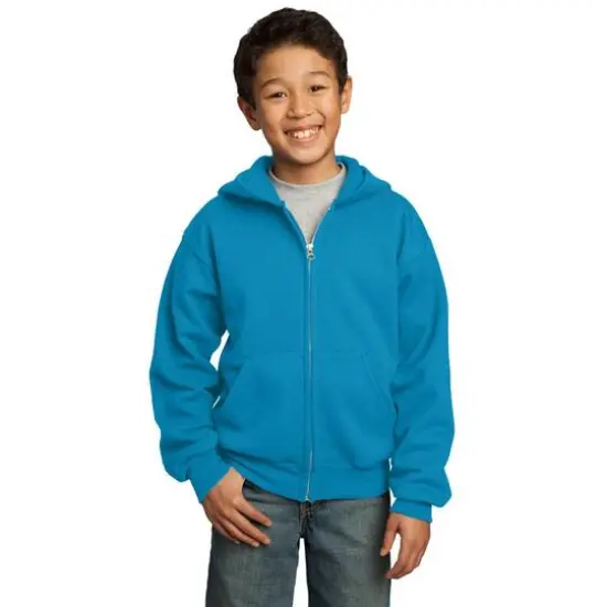 Port & Company&reg; Youth Core Fleece Full-Zip Hooded Sweatshirt Neon Blue {4}