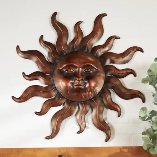 Bronze Metal Sun Wall Decoration with Smiling Face {3}