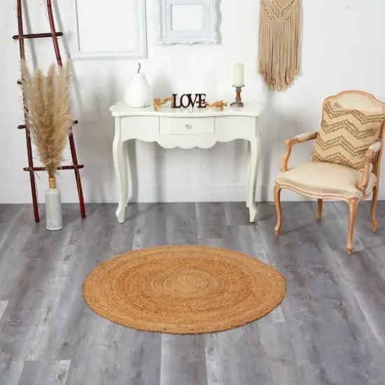 4ft. x 4ft. Hand Braided Boho Jute Round Rug {4}