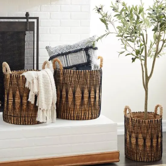 Brown Banana Leaf Storage Basket Set {8}