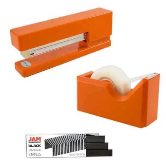 JAM Paper Stapler, Tape Dispenser & Staples Office Trio Kit Orange/Black {1}