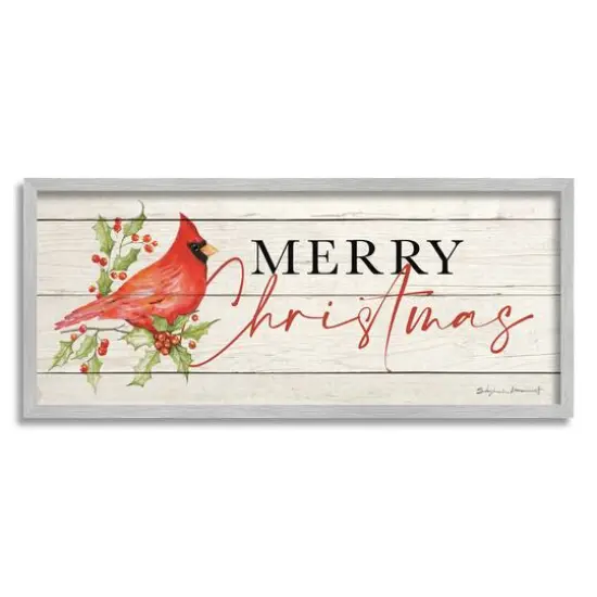 Stupell Industries Merry Christmas Cardinal Framed Giclée Art Red and White with Gray Frame {1}