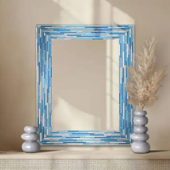 Head West Frameless Reeded Aqua/Blue2 Tiled Printed Wall Mirror - 23" x 30" {3}