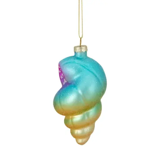 Blue & Pink Glass Seashell Ornament {5}