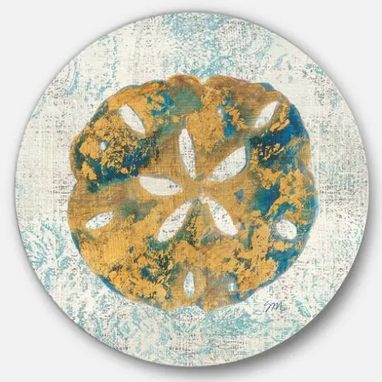 Designart - Coastal Pastel seashells II - Nautical & Coastal Metal Circle Wall Art {2}
