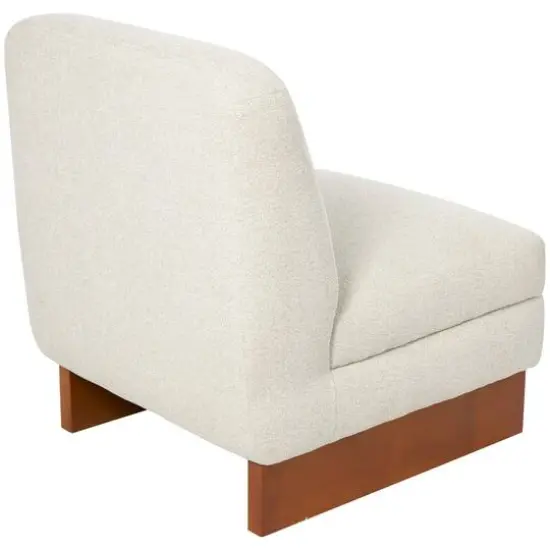White Boucle Accent Chair with Brown Wooden Legs {7}
