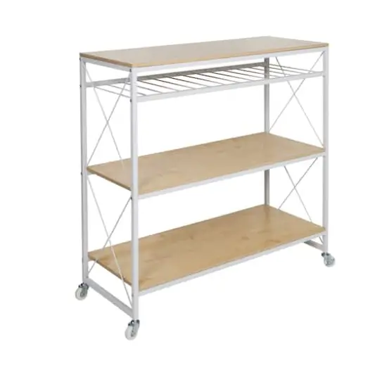 Honey Can Do White & Oak Rolling Kitchen Island {1}