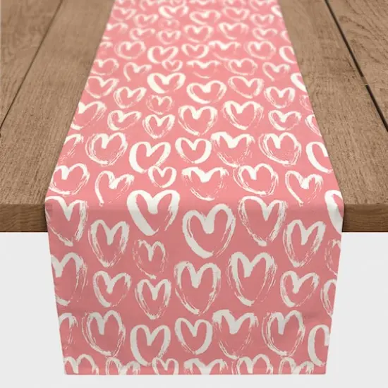 90" Pink & White Scribble Heart Pattern Poly Twill Table Runner {3}