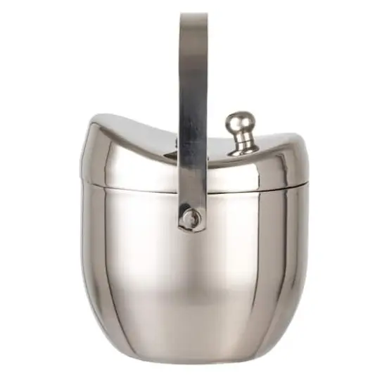 Hello Honey 1-Quart Stainless Steel Double-Wall Ice Bucket with Handle and Curved Lid, Brushed Nickel Finish {9}