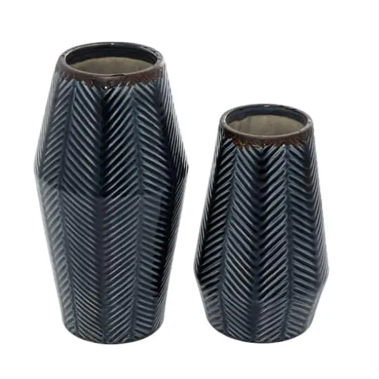 Dark Blue Ceramic Contemporary Vase Set {4}