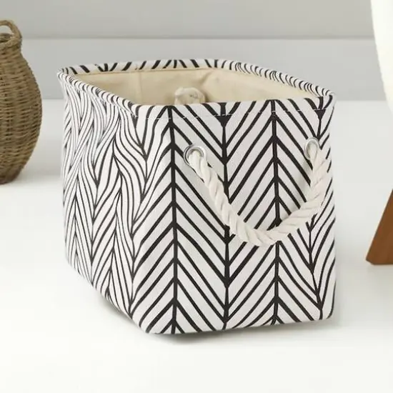 DII&reg; Small Off-White Herringbone Rectangle Fabric Bin {5}