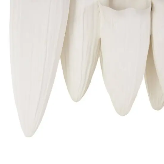 14" White Ceramic Abstract Floral Inspired Decorative Vase with Linear Grooves & 10 Openings {6}