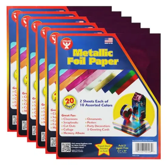 Hygloss&reg; Assorted Metallic Foil Paper Sheets, 6 packs of 20 {1}