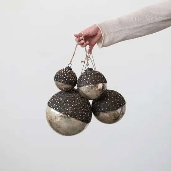 Hello Honey&reg; 8" Starry Bronze & Dipped Silver Mercury Glass Ball Ornament {3}
