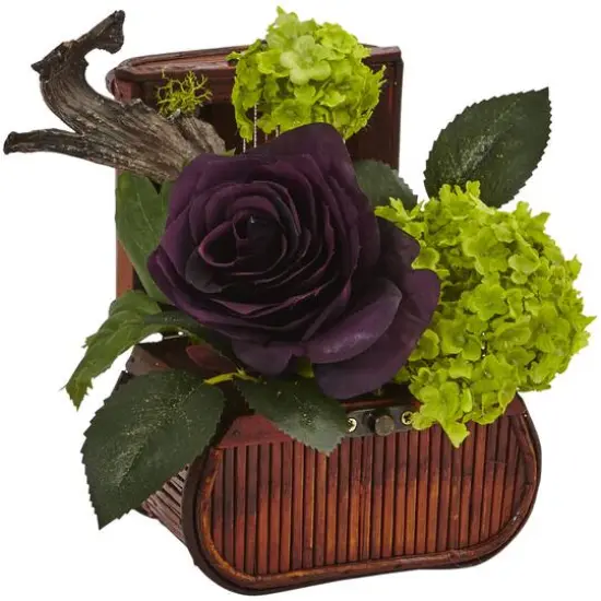 Rose and Mini Greenery Silk Arrangement in Wooden Chests (Set of 3) {5}