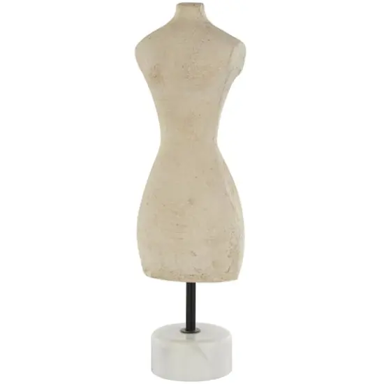 14.25" Cream Antique Style Paper Mache Female Dress Form Sculpture with White Marble Base {1}