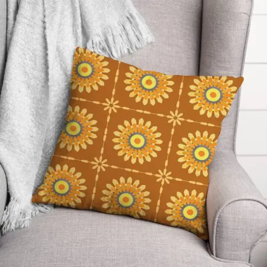 Flower Medallion Throw Pillow Orange {3}