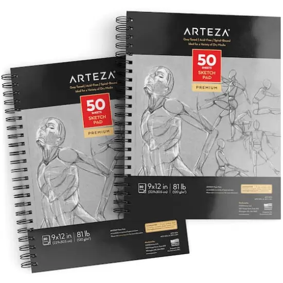 Arteza&reg; 9" x 12" Toned Gray Spiral Sketch Pads, 2ct. {1}