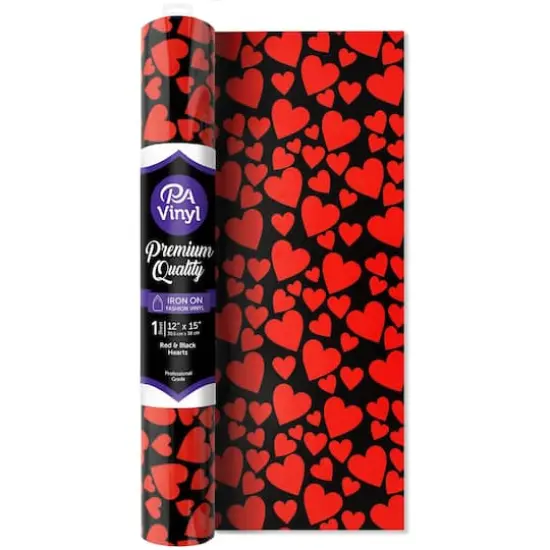 PA Vinyl Red & Black Hearts Print Iron On Vinyl {1}