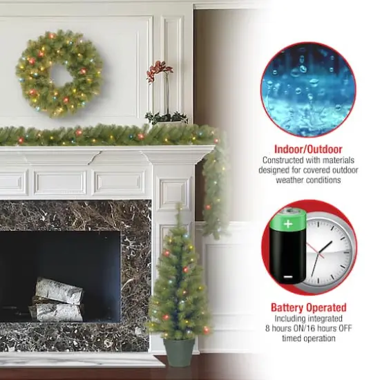 4-Piece Pre-Lit Artificial Christmas Garland, Wreath & Trees Set, Multicolor LED Lights {6}