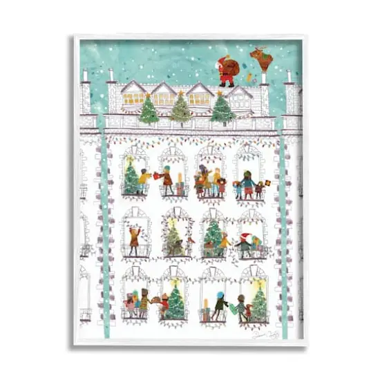 Stupell Industries Santa Claus Gifts City Rooftop Framed Giclee Art White {1}