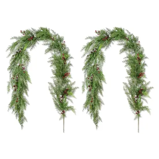 Glitzhome&reg; 6ft Christmas Greenery PE Cedar Garland with Red Berries, 2ct. {1}