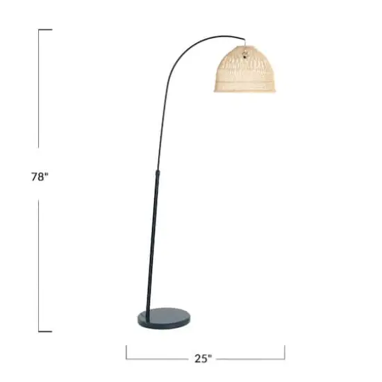 Hello Honey&reg; Modern Boho Floor Lamp with Marble Base & Rattan Shade Black/Cream {4}