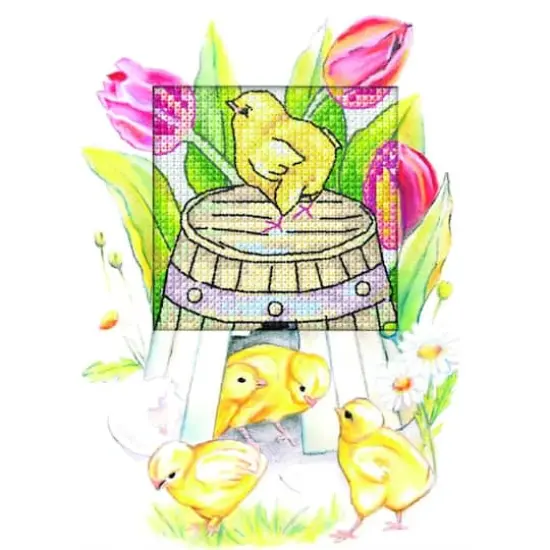 Orchidea Complete Counted Cross Stitch Kit - Greetings Card Easter Chickens {1}