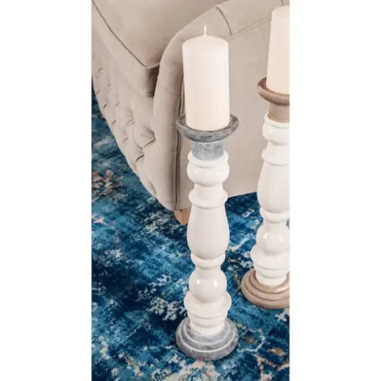 White & Dark Gray Stoneware Country Candle Holder Set {6}