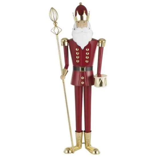 52.5" Red Standing Nutcracker with Drum Metal Sculpture {1}