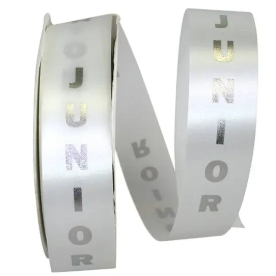 The Ribbon Roll 1.375" x 100yd. Satin Junior Ribbon White/Silver {2}