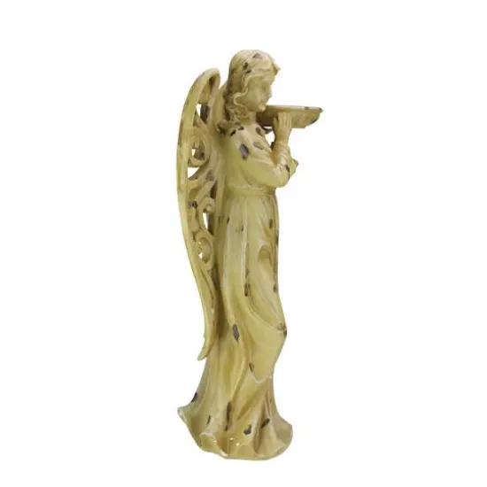 24.5" Brown Tranquil Angel with Scrollwork Wings Outdoor Bird Bath {3}