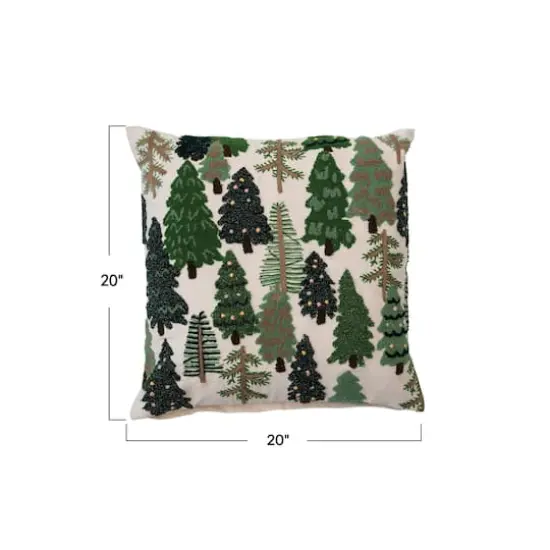 Hello Honey&reg; 20" x 20" Square Cotton Slub Embroidered Pillow with Trees & French Knots {5}